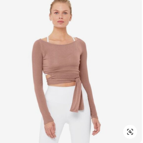 Alo Barre Yoga Cropped Top in Dusted Plum.Long Sleeves with Tie at Waist M - Picture 2 of 7